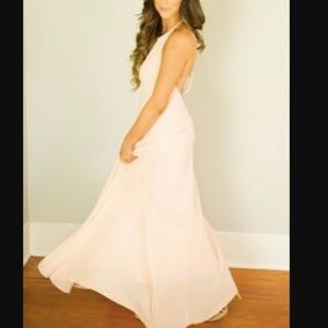 Blush pink maxi prom dress with strappy back
